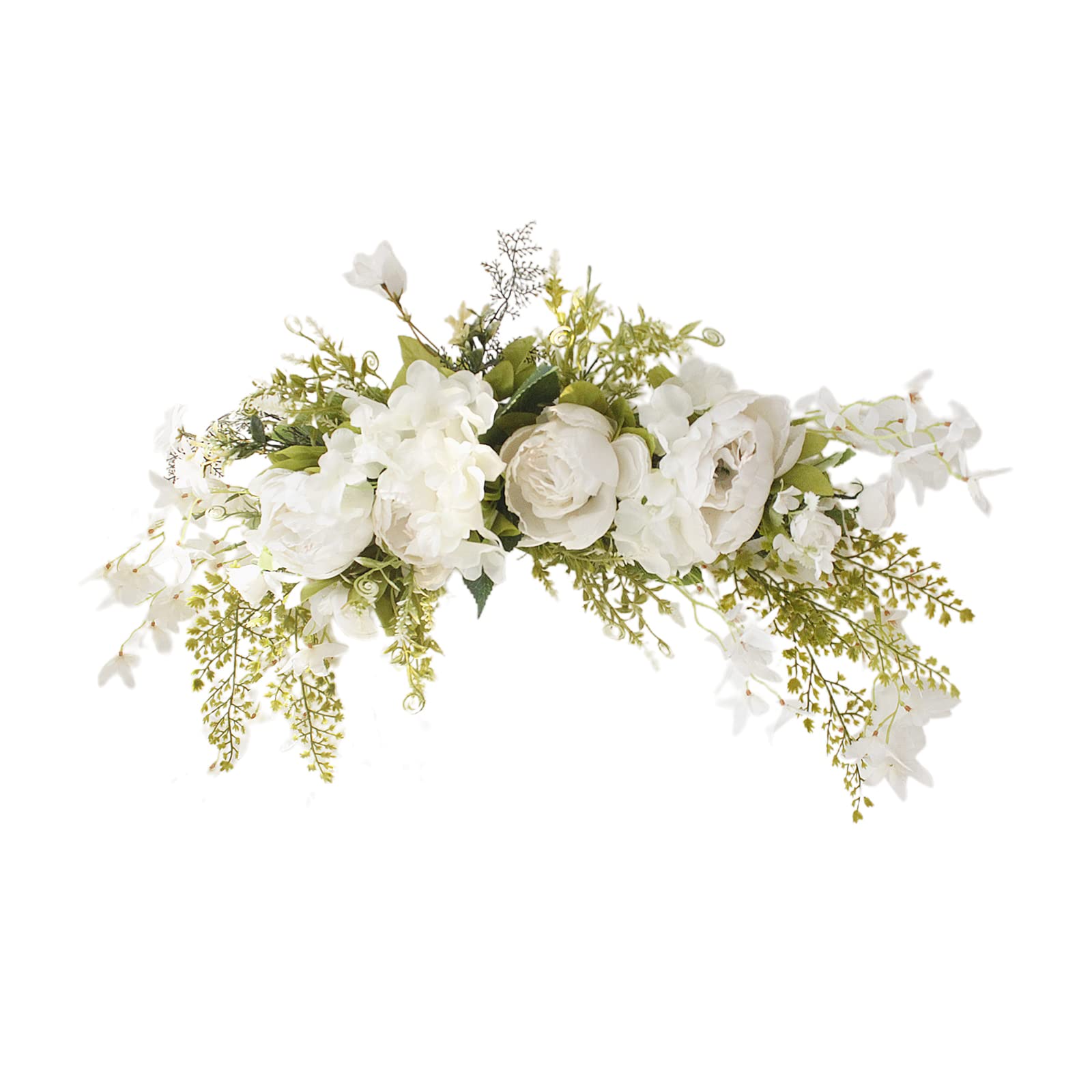 Guirnalda de Flores de Hortensias Artificiales de 23,6 Pulgadas, Guirnalda Floral de Peonía para Primavera Y Verano, Corona de Arco para Puerta Delantera, Guirnalda Decorativa(Leche Blanca)