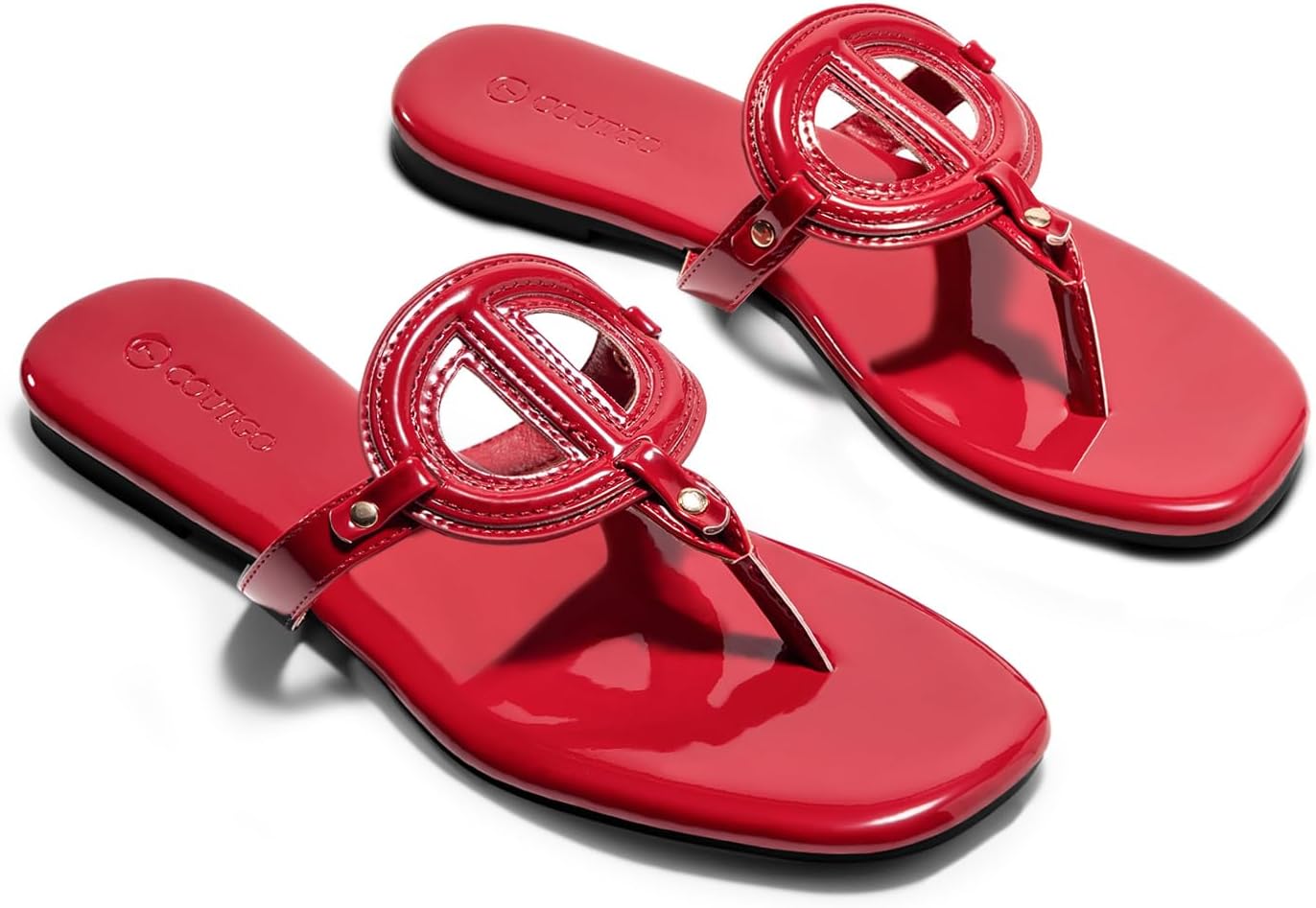 Coutgo Womens Flat Thong Sandals Square Open Toe Flip Flops Slip On Slides Dressy Summer Beach Shoes