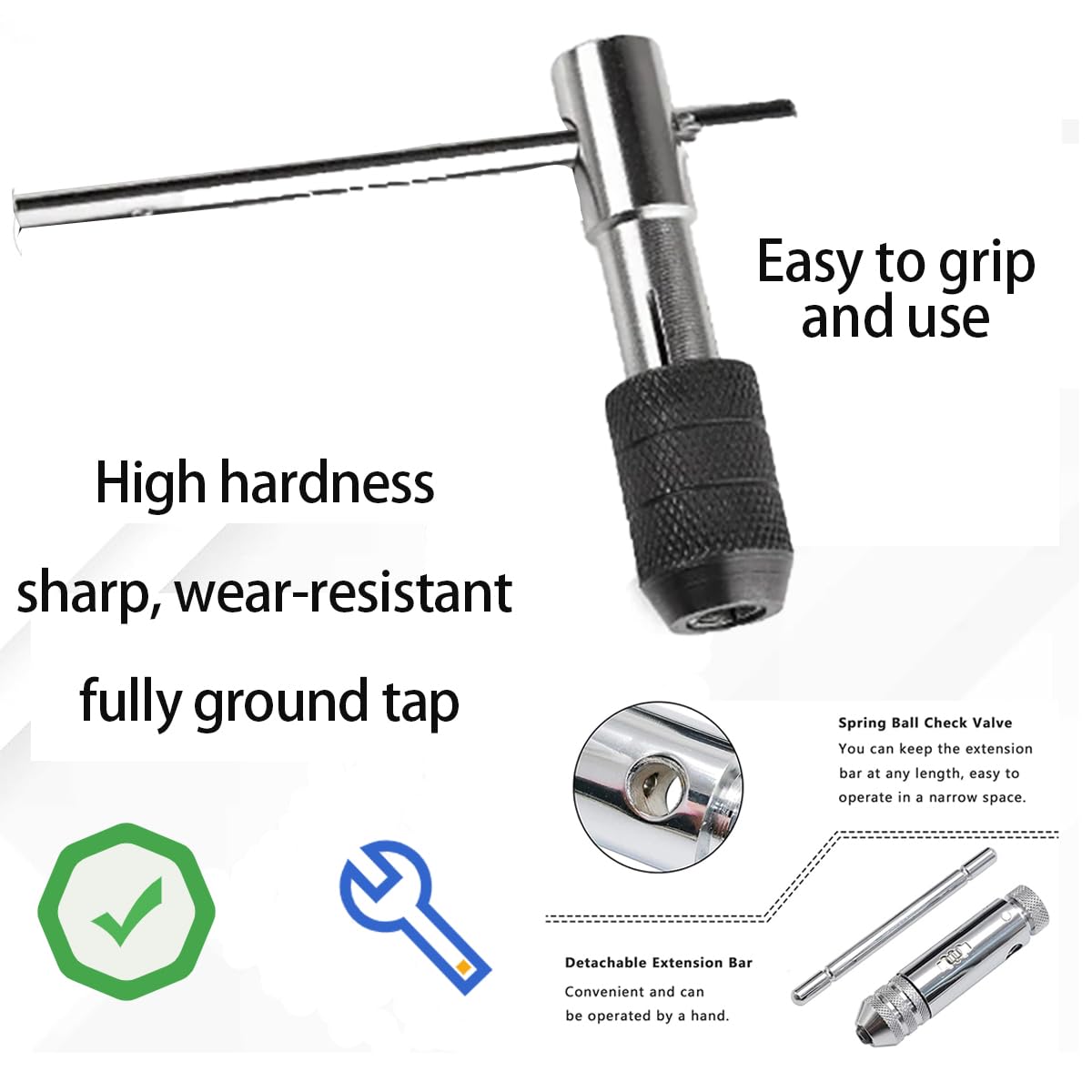 Silver Metric Metal Hand Thread Taps, 6pcs M3-M8 Ratchet Tap Re-Threading Tool, Adjustable Tap Threading Wrench SetCombination for Tap and Die Sets Cutting External and Internal Thread - Image 3