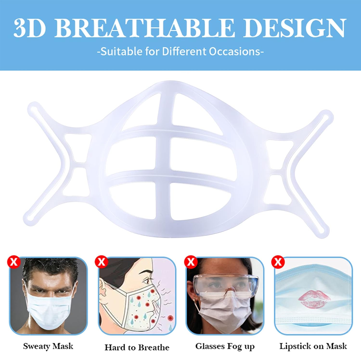 3D Face Mask Inner Support Frame - Cool Mask Bracket with Hook - for Fastening Bracket-Face Protection Lipstick (white 5pcs) - Image 5
