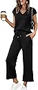 Saloogoe Two Piece Sets for Women Summer Outfits Lounge Sets V Neck Tops Wide Leg Pants Woman Vacation Travel Outfits