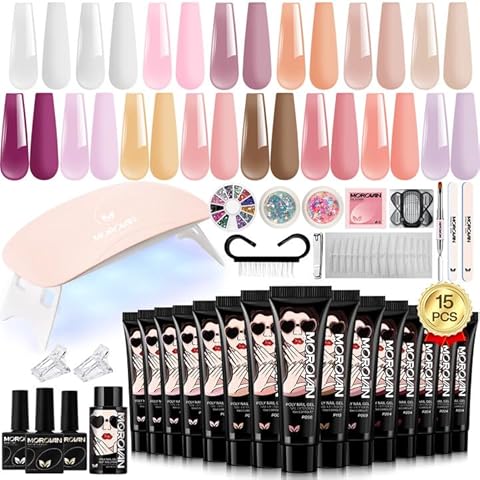Poly Gel Nail Kit for Beginners: 15 Colors Gel Extension Nail Kit with U V Light for Starters with Everything DIY Nail Art Design at Home Christmas Gift for Women Girls Cover