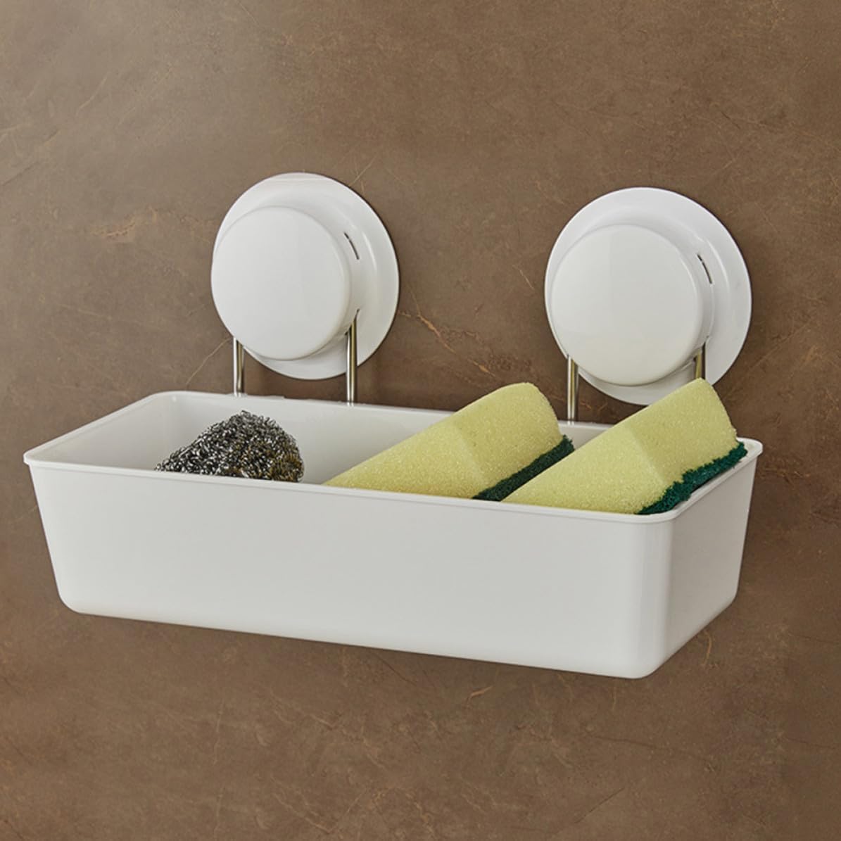 BESTYASH Suction Cup Draining Rack and Shower Room Organizer, White Wall Mounted Storage Holder with Powerful Suction Cups for Bathroom and Kitchen Accessories