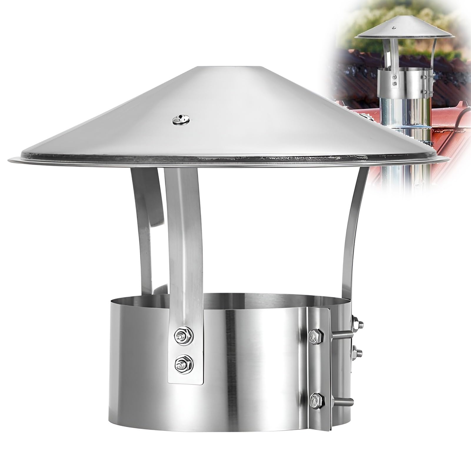 Round Stainless Steel Fireplace Chimney Rain Cap for Outside, Weatherproof, Adjustable, Cone Top, Flue Cover, Roof Vent, Exhaust, Stove Pipe(220 mm/8.6 inch)