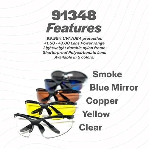 Miniatura 7 de Calabria 91348 - Gafas de seguridad bifocales envolventes + 1.50 humo transparente, paquete de 2 unidades a granel para hombres y mujeres