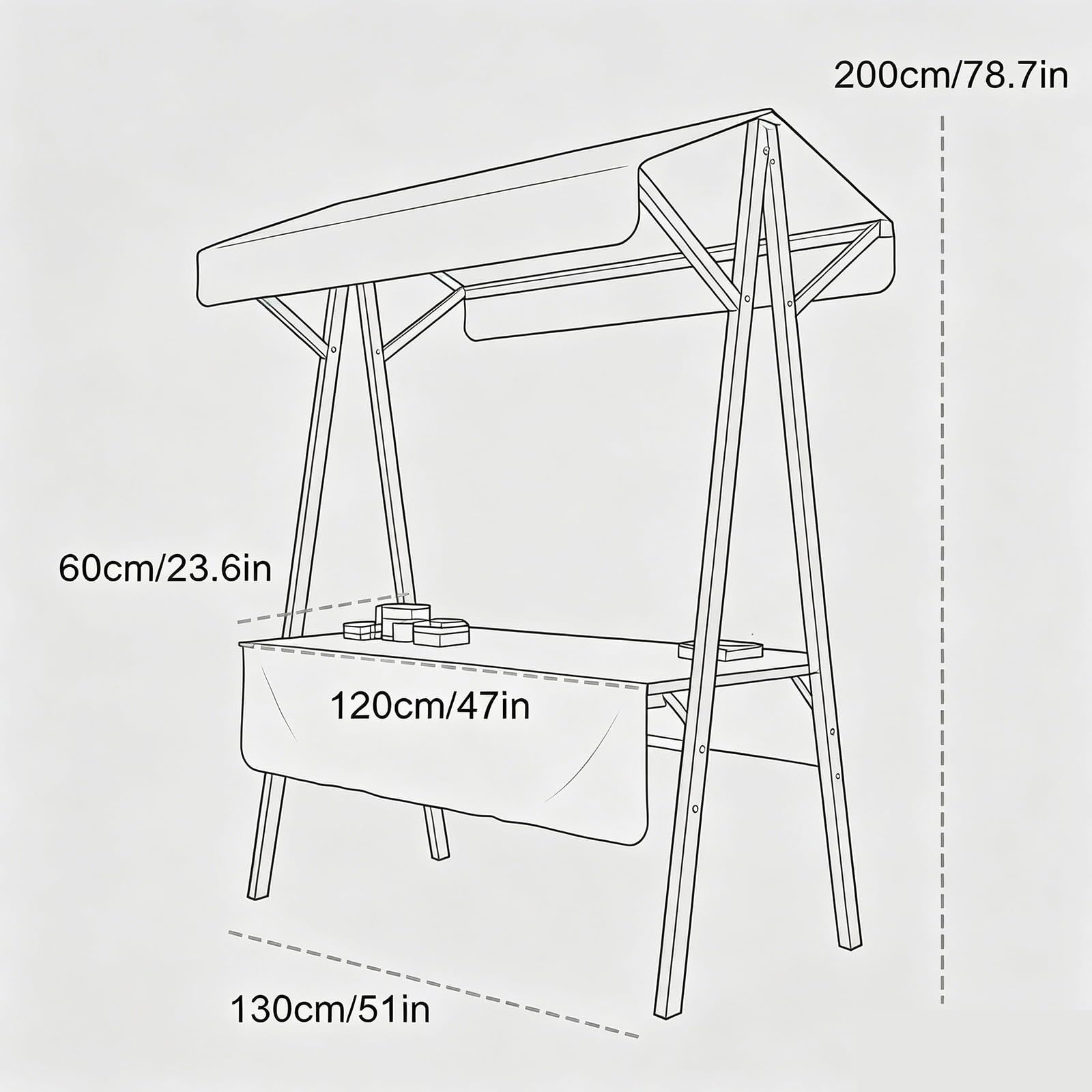 Puesto Portátil para Mercado de Agricultores, Estructura Plegable para Puestos de Mercado Venta Ambulante y Eventos(130x60x200cm)