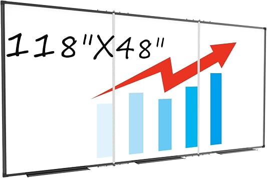 لوح أبيض كبير للجدار ، لوح أبيض ممحاة مغناطيسي جاف ، حبر قابلة للطي 118x48 ، إطار من الألومنيوم الأسود ، مع صواني علامات قابلة للفصل 3PCS للمكتب والمنزل