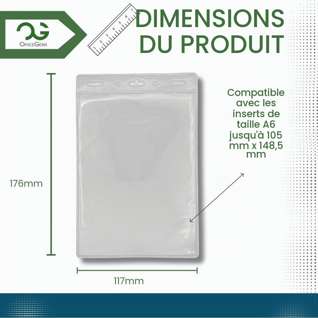OfficeGear Lot de 200 porte-badges d'événement verticaux à suspendre - Taille A6 (4x6 in / 105 x 150 mm) - Ouverture sur le dessus pour cartes d'identité, passeports, badges visiteurs