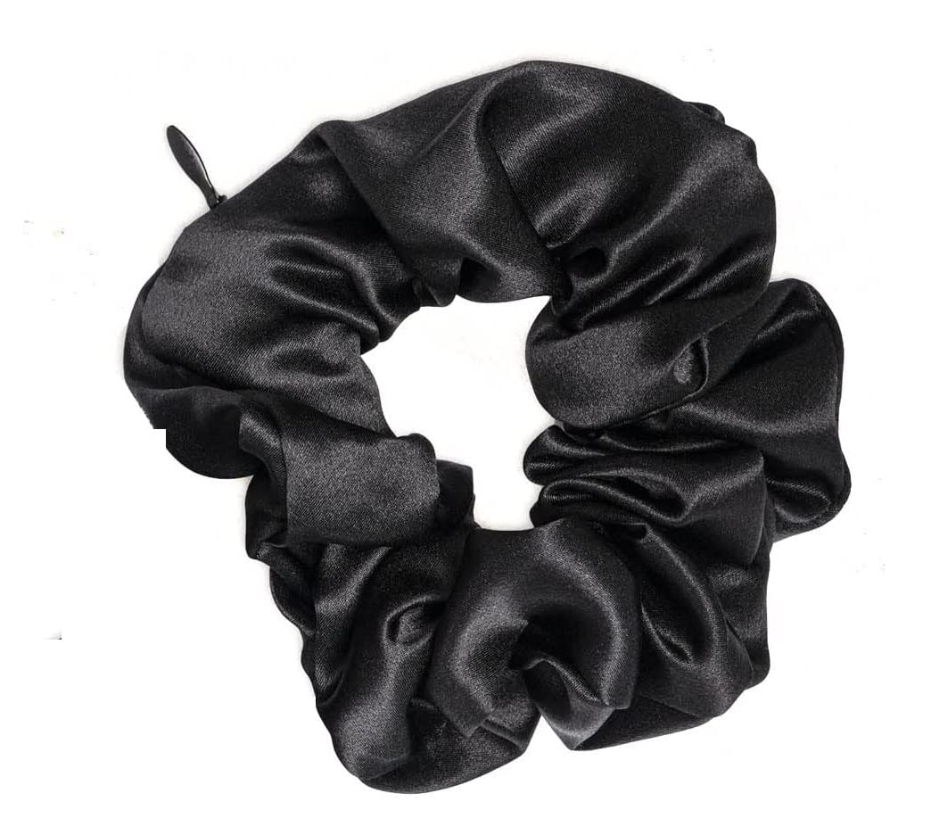 Mytoptrendz® 2 PCS Soft Silky Satin Scrunchies Ponytail hair Tie with Hidden Zipper Pocket Girls Hair Tie Women Accessory (Black) - Image 2