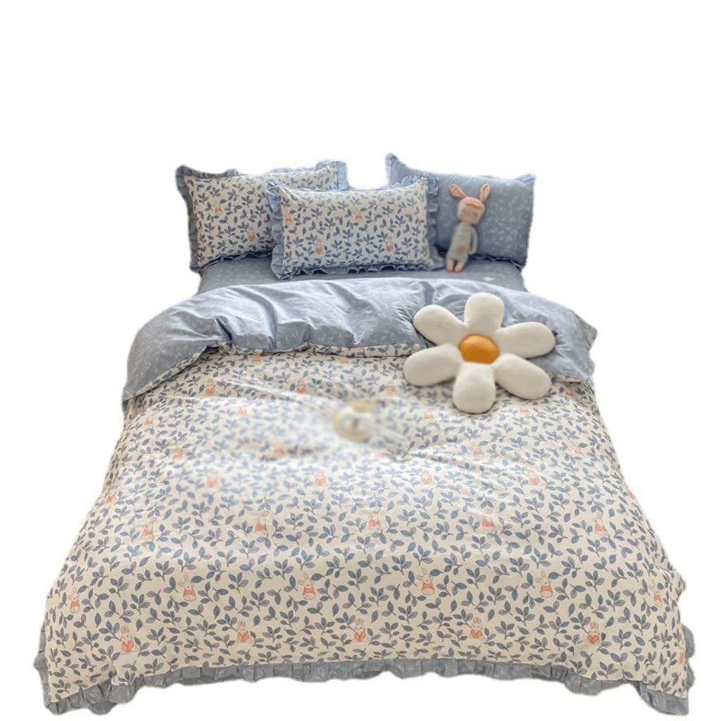 Ropa de cama de algodón de 4 piezas con encaje de estilo princesa elegante