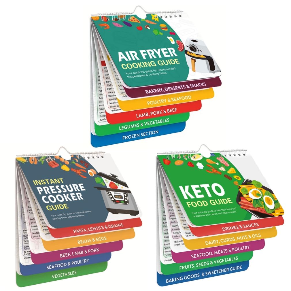 3Pcs Cookbook Magnetic Cheat Sheet Set, Kitchen Cooking Guide Booklet (3 Pcs)