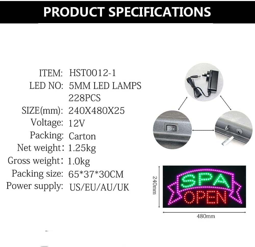 LED Nails Spa Sign for Business, Super Bright LED Open Sign for Nail Salon, Electric Advertising Display Sign for Beauty Salon Business Shop Store Window Home Decor. (Spa)