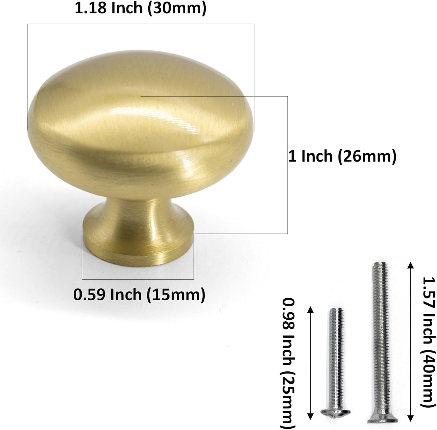 2 Pack Solid Brass Cabinet Knobs, Gold Modern Handle for Dresser Drawer 1-1/4 Inch Round Pulls for Kitchen Cupboard Closet Bathroom Bedroom