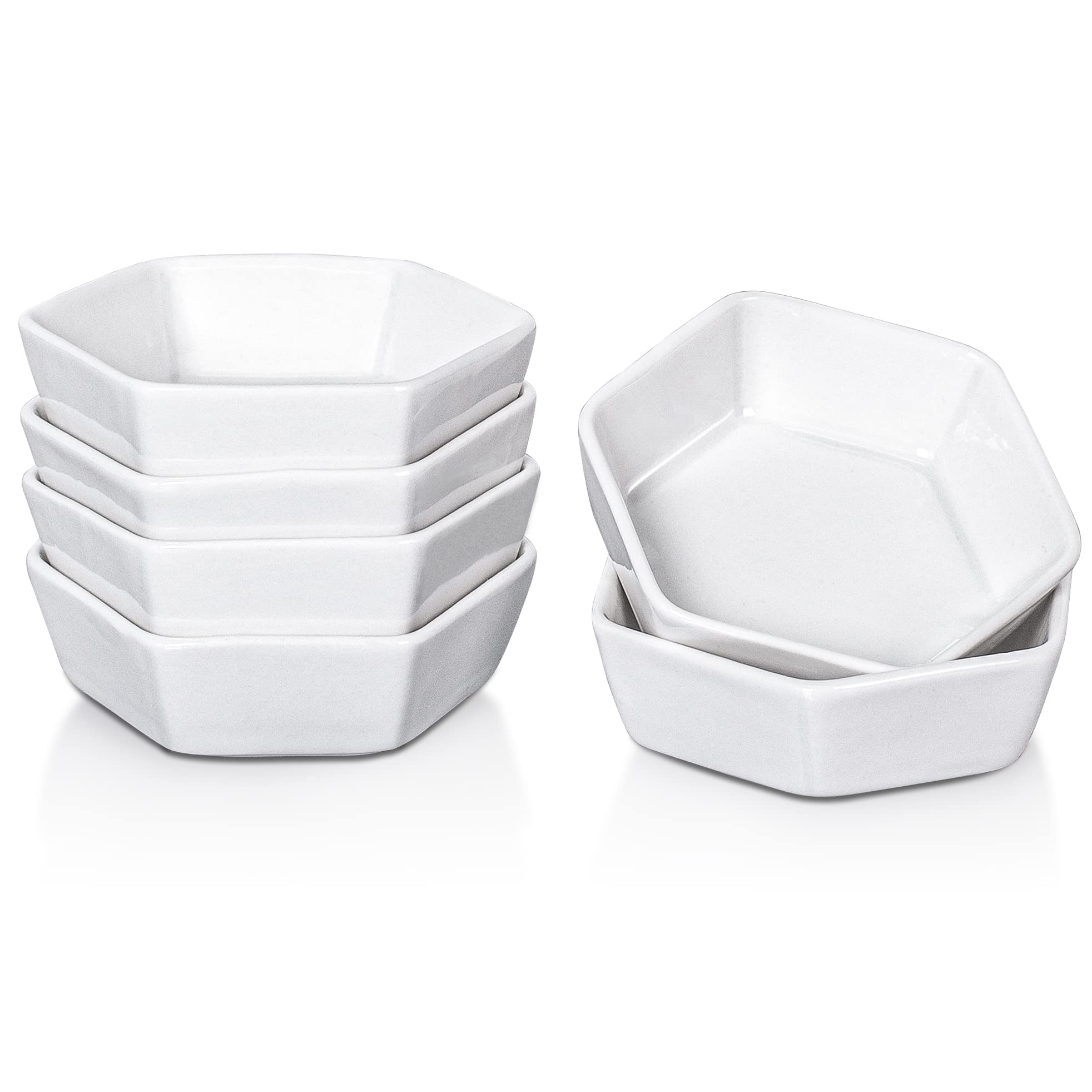 Dizada 6 Pack Ceramic Small Dip Bowls , White Porcelain Dipping Soy Sauce Dish Condiments Small bowls- Perfect for BBQ sauce,Tomato Sauce, honey mustard and soy sauce