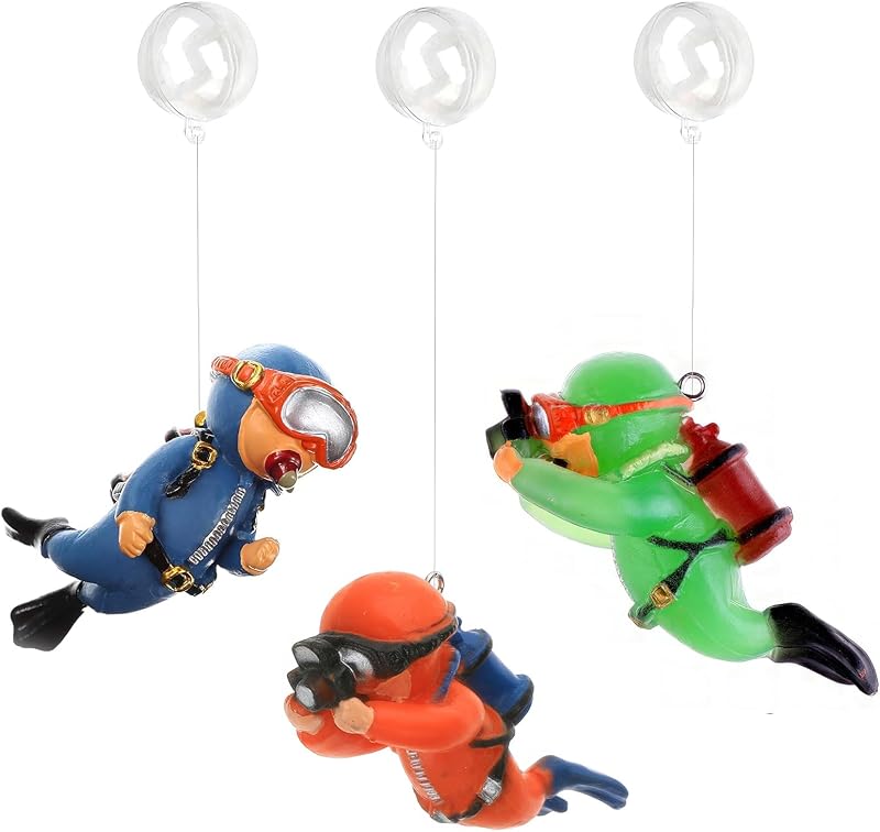 Enfeite para Aquário com Mergulhadores Flutuantes de Resina SUPTEC Azul e Laranja Pacote com 3
