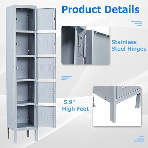 Vista 12 de Letaya Armario de almacenamiento, gabinete de metal de 66 pulgadas para empleados, 3 puertas, con cerradura para escuela, gimnasio, hogar, oficina