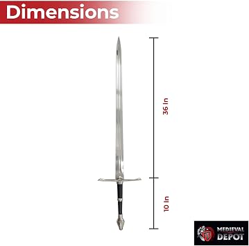 MedievalDepot Medieval Strider Sword Overall 47 - Metal Blade, Leather Wrapped Handle & Display Scabbard Bonus Utility Knife for Collectors & Enthusiasts
