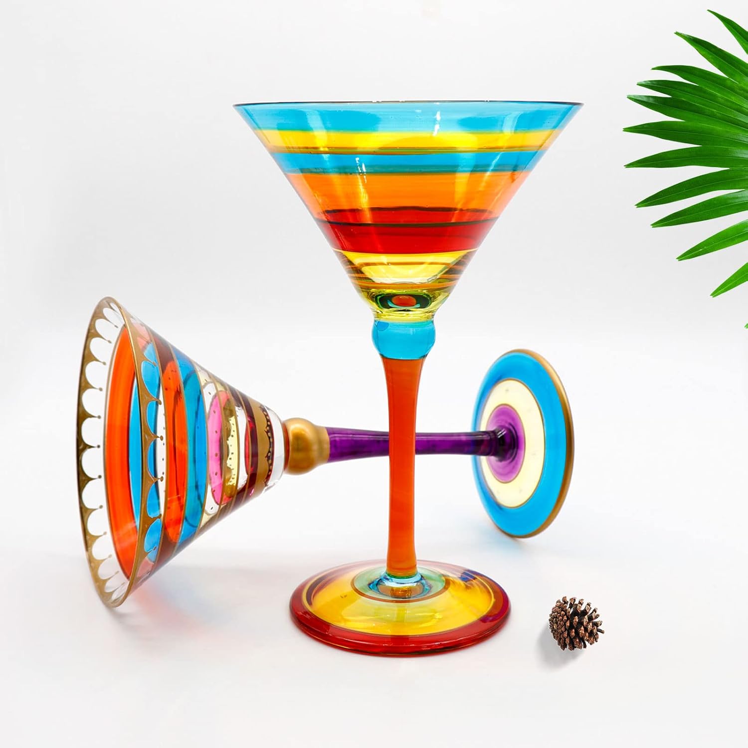 Hand Painted Martini Glass - Fancy Artisan Lolita Martini Glasses with Stem - Best Gift for Woman - Crystal Martini Glass for Bar, Martini, Cosmopolitan, Manhattan（7.5oz）