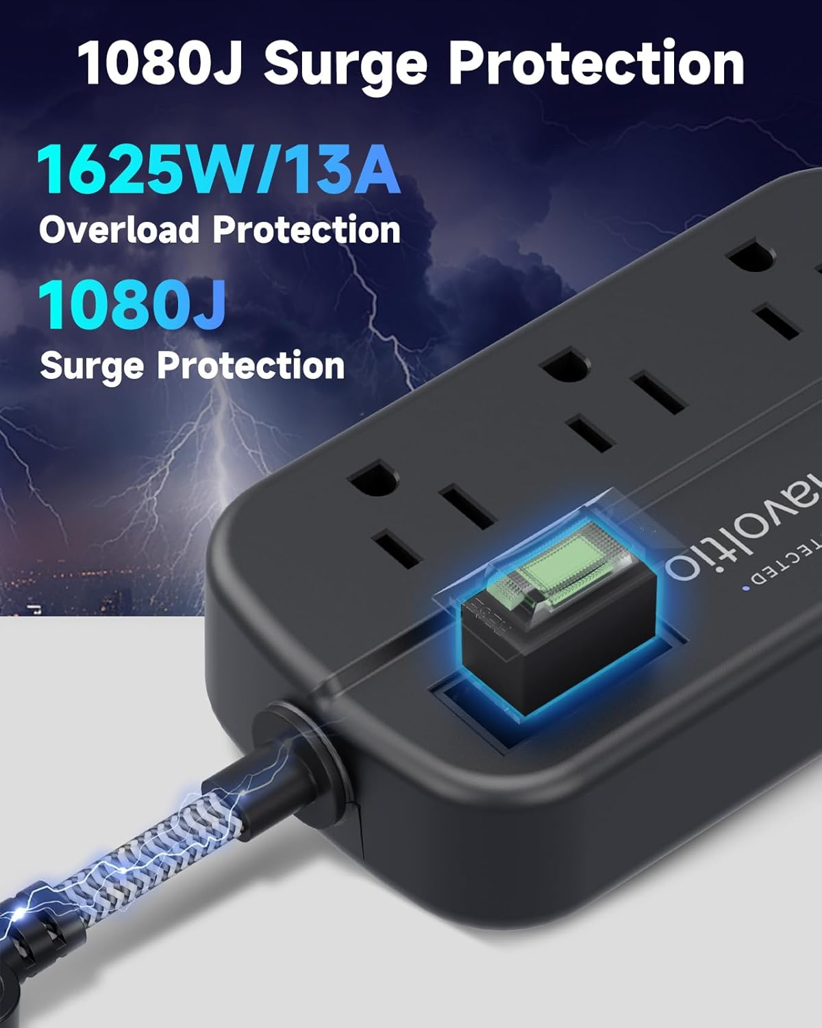 Short Extension Cord Surge Protector, 6 AC Outlets with 4 USB Fast Charge (5V/3.4A 17W), 3' Mini Extension Cord, Small Compact Power Strip, Flat Outlet Extender, 1080J for Home Office Dorm