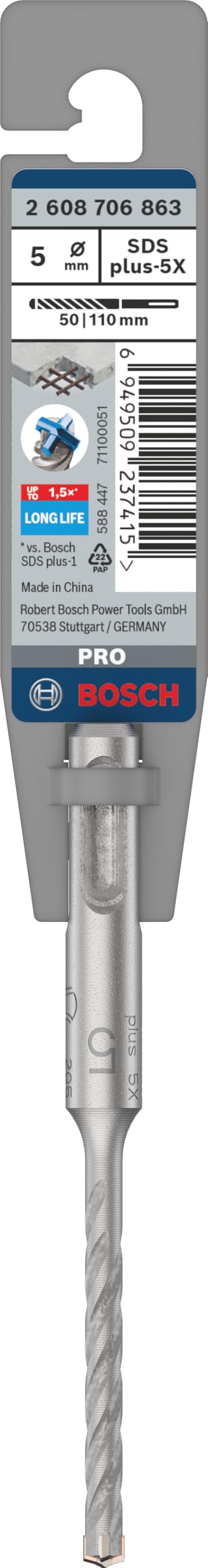 Bosch 1x PRO SDS plus-5X Kırıcı Delici Delme Ucu (Donatılı Beton, Beton, Ø 5,00 mm, Professional Aksesuar Kırıcı Delici)