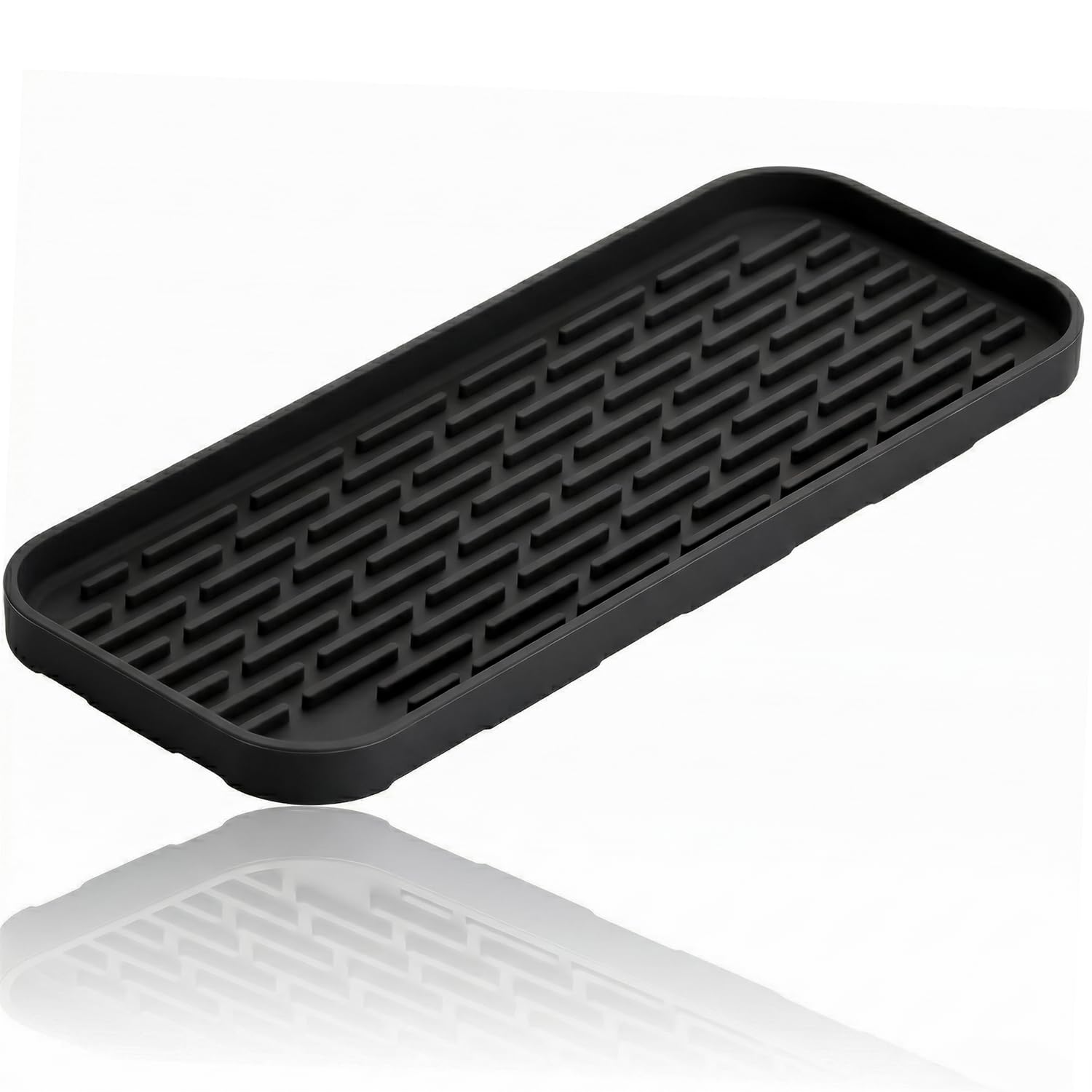 HvOvMvE Silicone Organiser Caddy, Kitchen Sink & Bathroom Holder for Sponge, Dish Brush and Soap Dispenser (Black 1 Pack, 30.5x12cm)