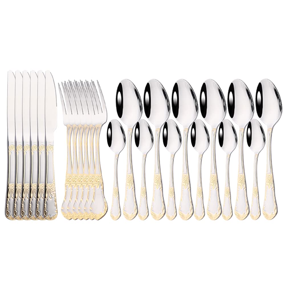 Ensemble de couverts en argenterie, ensemble 24 pièces vaisselle acier inoxydable Vaisselle argent Cuillère Fourchette Couteau dîner Couverts for la maison complets