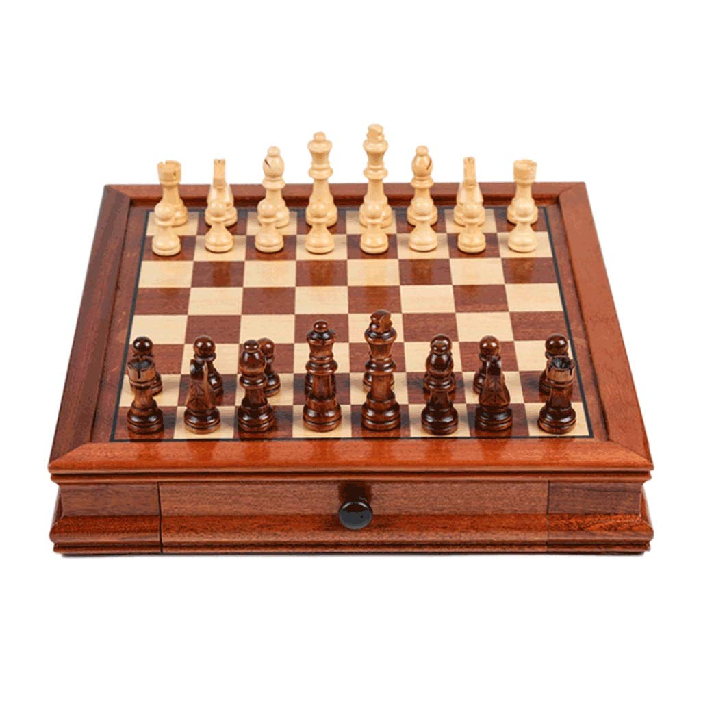 MRKU Set di Scacchiera Set di Scacchi magnetici Fatti a Mano - Scacchiera in Legno massello e Pezzi degli Scacchi con cassetto portaoggetti, Gioco da Tavolo educativo, Set di Scacchi in 2 Dimensioni