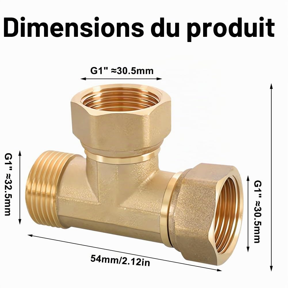 IGxIGxAG Lot de 2 raccords en T de 1" en laiton G1" en laiton - Raccord en T DN25 - Pour installations sanitaires, salles de bains, chauffages, climatiseurs