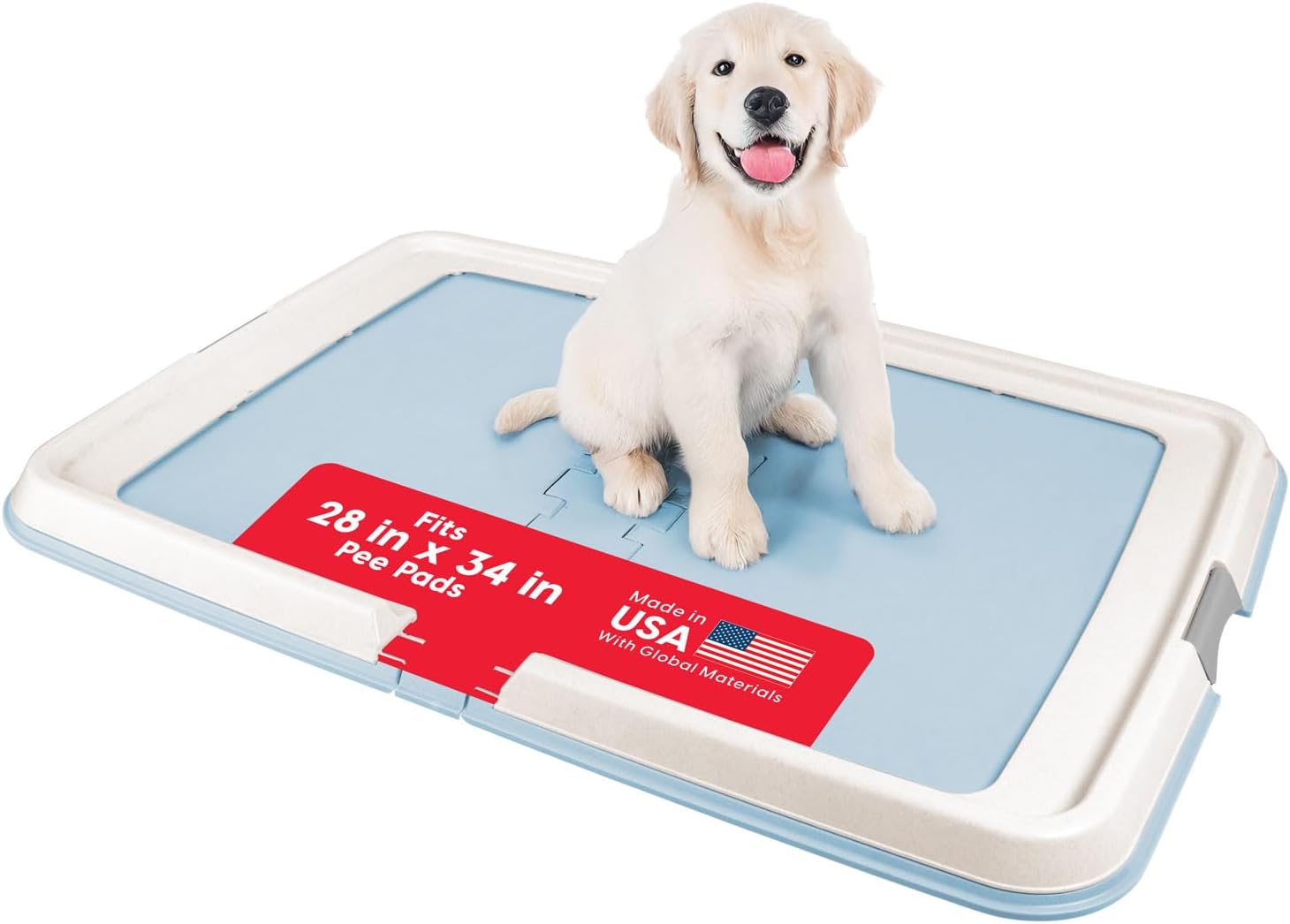 IRIS USA Pee Pad Holder for Dogs and Puppies, Potty Training Tray with Secured Latches, Non-Skid Feet, Leak Protection, Easy Clean Surface, Fits 28"x 34" Puppy Pads Size or Larger, Blue