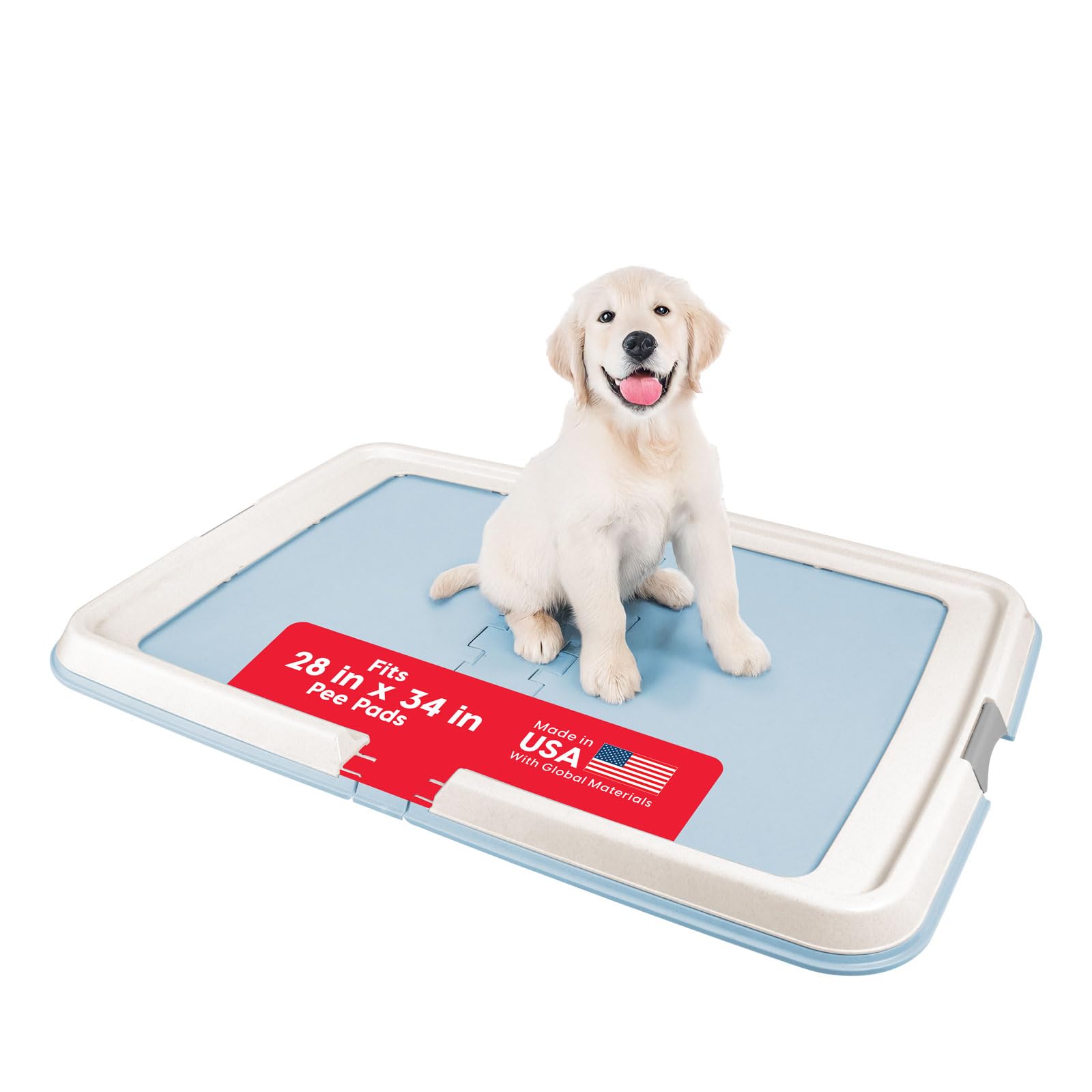 IRIS USA Pee Pad Holder - For Large Sized Puppy and Puppy Training Pads, Secured Latches, Non-Skid Feet, High Polish Finish for Easy Cleaning, Leak Protection, Fits 28"x 34" Pad or Larger, Square, Blue