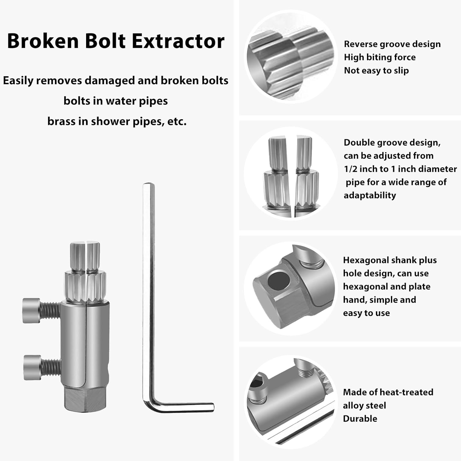 New Pipe Extractor Tool Pipe Nipple Extractor Set Pipe Remover Kit Broken Pipe Thread Remover Fits 1/2 inch to 1 inch Pipe Capacity Great Diy Gift for Men (Silver)