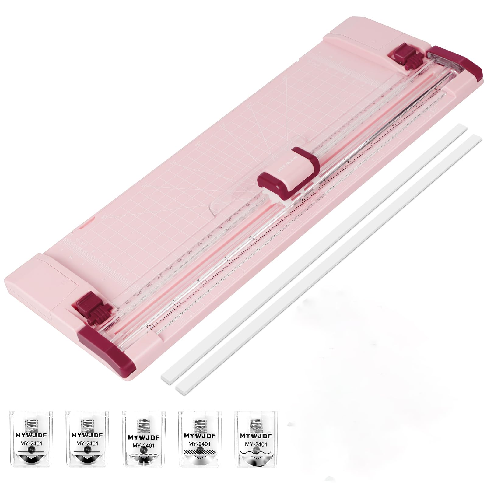 Taglierina per carta rotativa rosa, taglierina per carta da 30 cm per cartoncino, scrapbooking, lavori creativi, 4 funzioni con 5 impostazioni, protezione di sicurezza, righello laterale per foto, e
