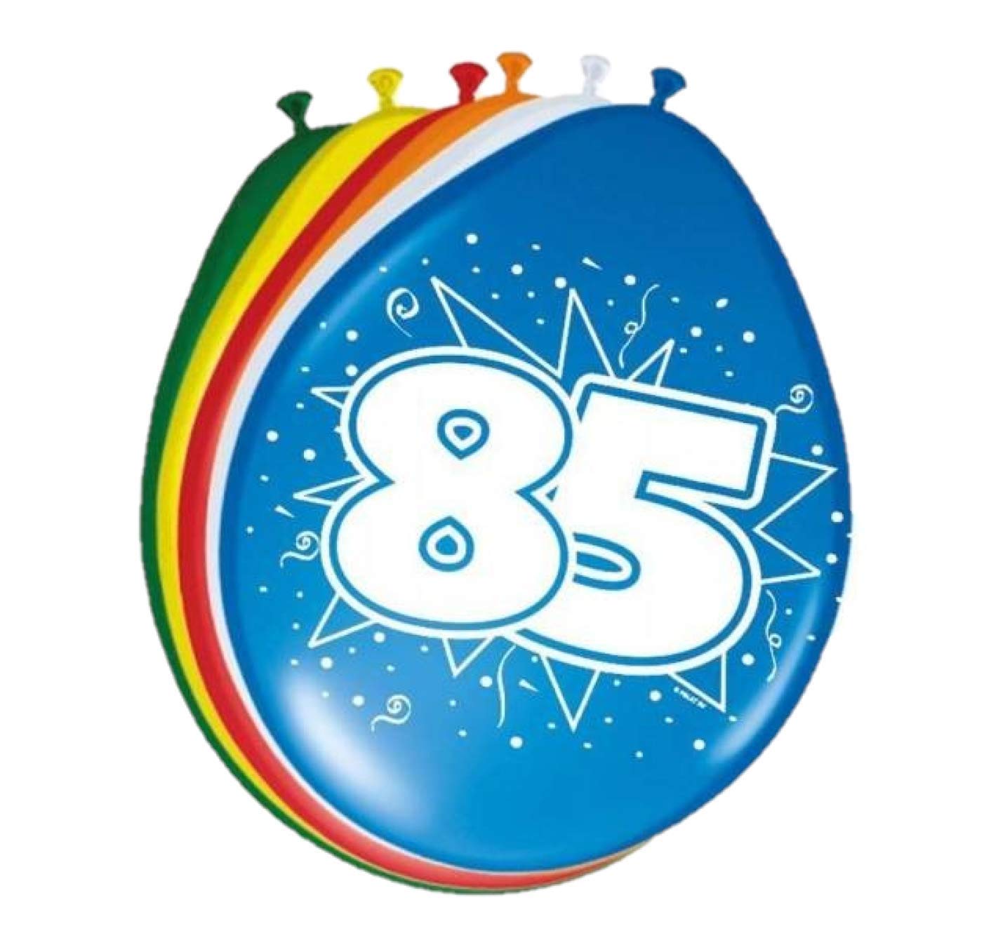 Folat 08227 85th Birthday Balloons 30 cm - 8 pieces, Multi Colors, 85 cm