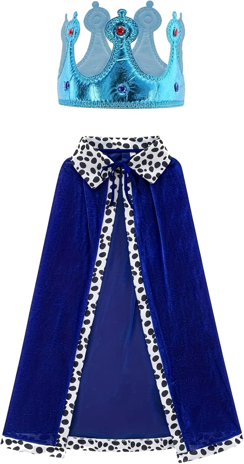 2Pc King Queen Robe Costume Set Medieval Royal Cape Crown,Halloween Cosplay Birthday Party Dress Up Stage Performance