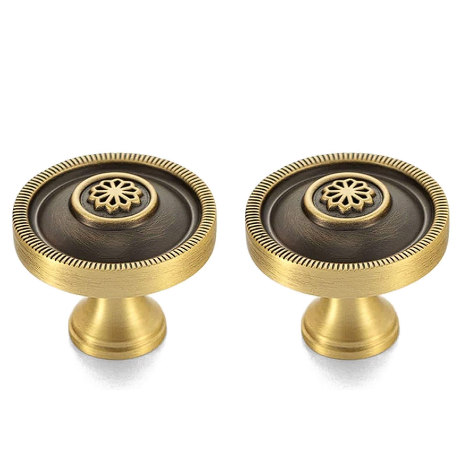 Chenhoju Brass Round Cabinet Knobs Single Hole, Antique Bronze And Finish For Wardrobes, Drawers, And Kitchen Cabinets Cabinet Pulls(Brass)