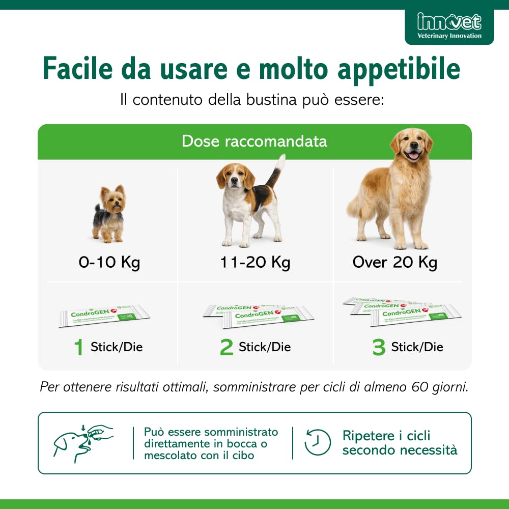 Innovet Condrogen Adult & Sport per cani – 60 bustine stick - Supporto articolare avanzato per cani adulti e cani sportivi, aiuta a mantenere mobilità, performance articolare e recupero muscolare