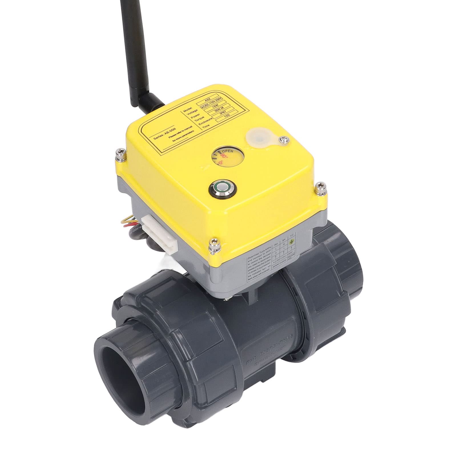 Fockety Válvula de Bola Eléctrica, WiFi IP67 Impermeable 50N.M Torsión App Control Remoto Válvula de Bola Motorizada Universal Monitoreo en Tiempo Real Controlador de Válvula Inteligente (DN40)