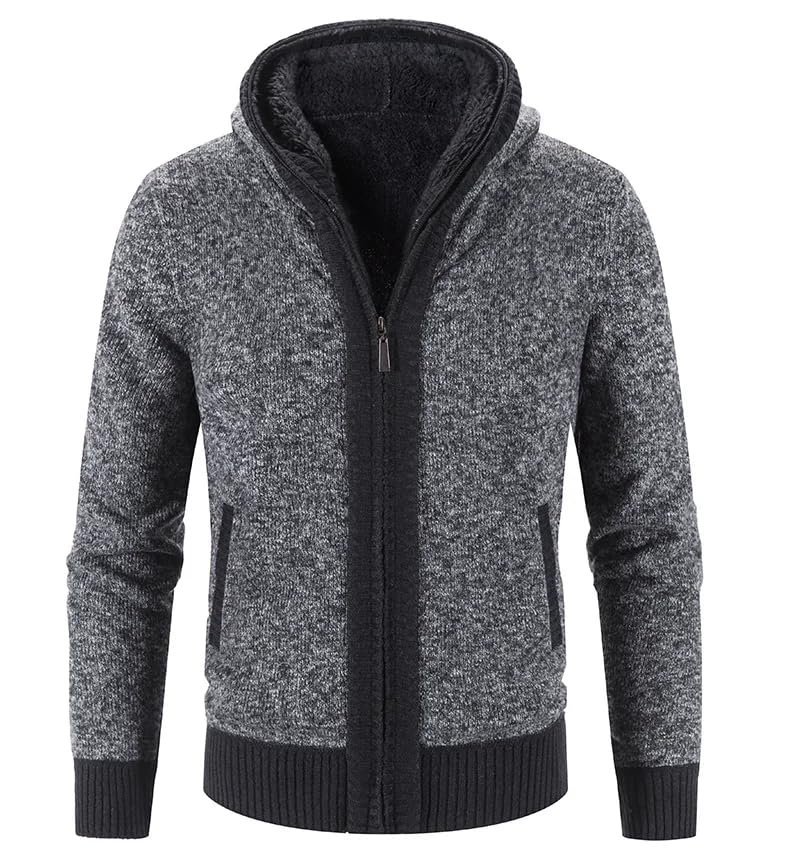 OFFSUM Cárdigan De Punto para Hombre - Moda Jacquard con Capucha Color Sólido Polar Grueso Cálido Patchwork Ropa Otoño Invierno Casual con Cremallera Prendas De Vestir Exteriores