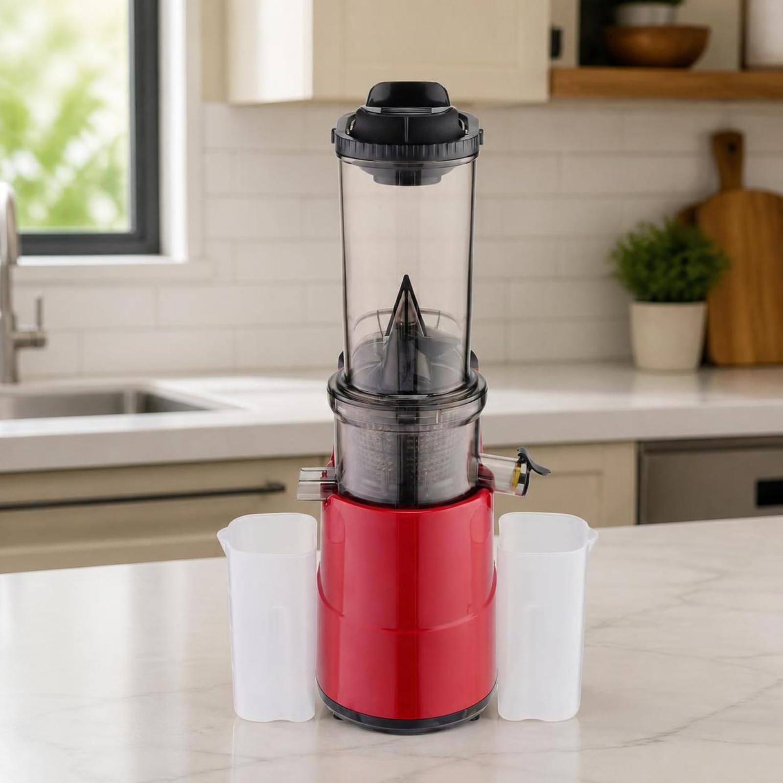 Estrattore di Succo Elettrico Estrattore Spremiagrumi Centrifuga Macchina per Succhi a Bassa Velocità con Tubo 80mm E Contenitore 1000ml per, Rosso, style to 2