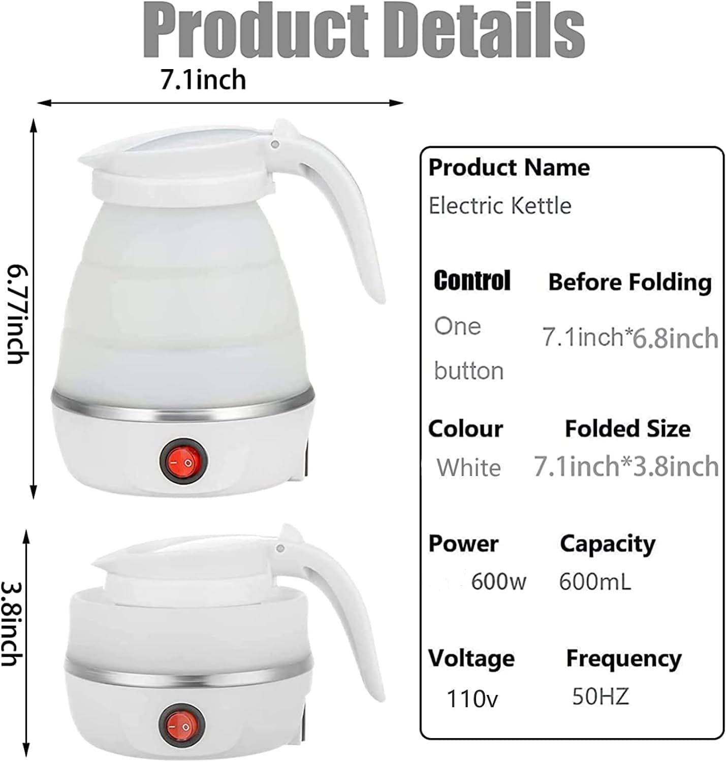 0.6L Small Travel Foldable Electric Kettle Collapsible Coffee Tea Kettle