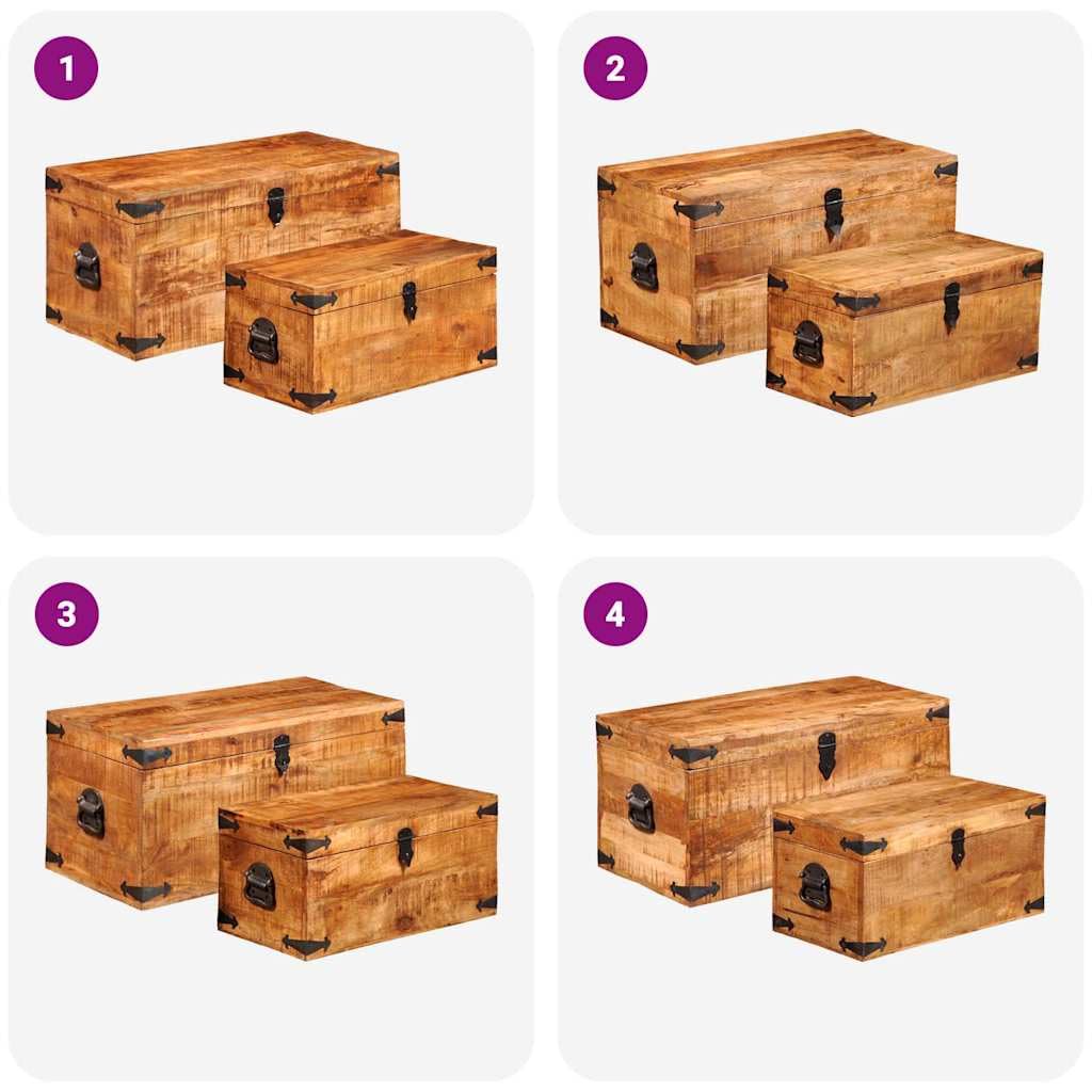 Juego de 2 baúles de madera de mango rugosa