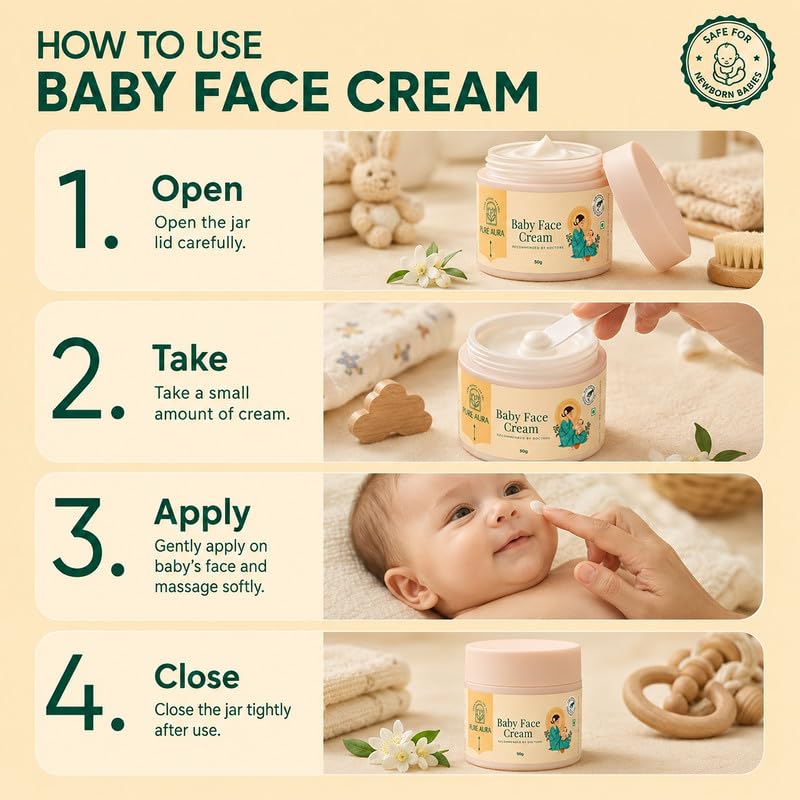 Image of Pure Aura Baby Face Cream 50gm | Ayurvedic & Organic Care for Delicate Skin | Infused with Shea Butter & Almond Oil | Gentle, Chemical-Free Moisturizing | Safe for Newborns | Loved by Moms