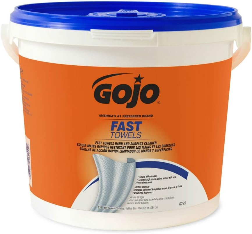 GOJO Fast Wipes Hand Cleaning Towels, Cloth, 7-3/4 x 11, White 225/Bucket