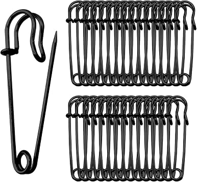 Safety Pins Brooches 2 inch/50mm Heavy Duty Blanket Pins for Blankets, Crafts, Kilts, Skirts, Sweaters, Shawls - 30 Pack 2 Inch/50mm, Black