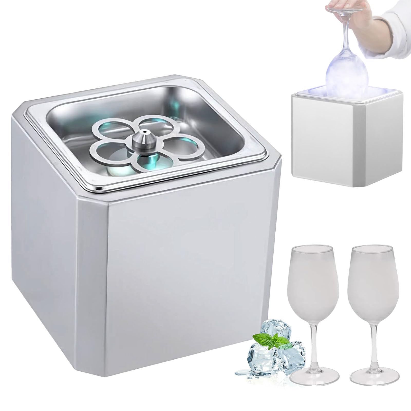 Raffreddatore per Bicchieri Istantaneo, Congelatore per Bicchieri da Birra a CO2, 4-6Secondi/Tazza con Luce LED, per Vino, Cocktail, Champagne, Succhi, per Bar, Ristorante, Cucina Domestica