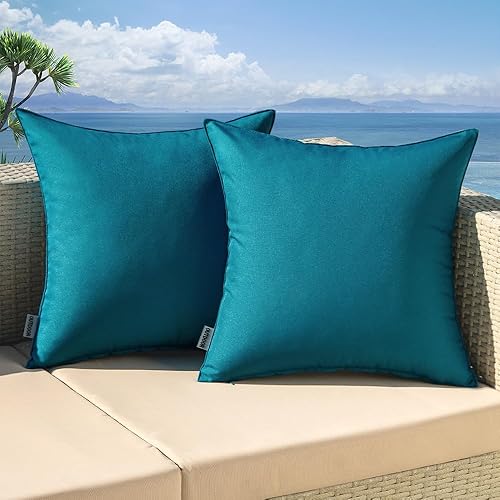 Vista 26 de Miulee - Paquete de 2 fundas decorativas para cojines, para usar en exteriores, impermeables, cuadradas, para jardín, patio, tienda de campaña