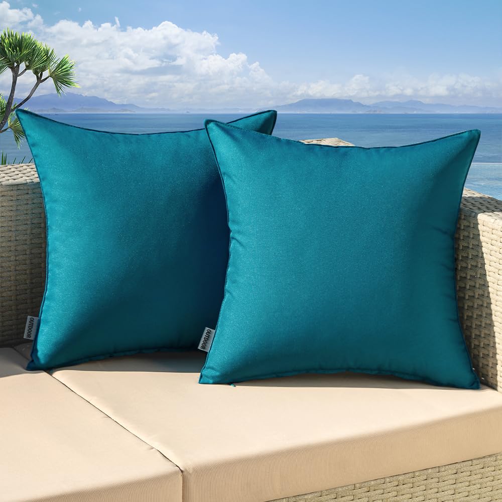 MIULEE Pack of 2 Decorative Outdoor Waterproof Pillow Covers Square Garden Cushion Sham Throw Pillowcase Shell for Spring Patio Tent Couch 16x16 Inch