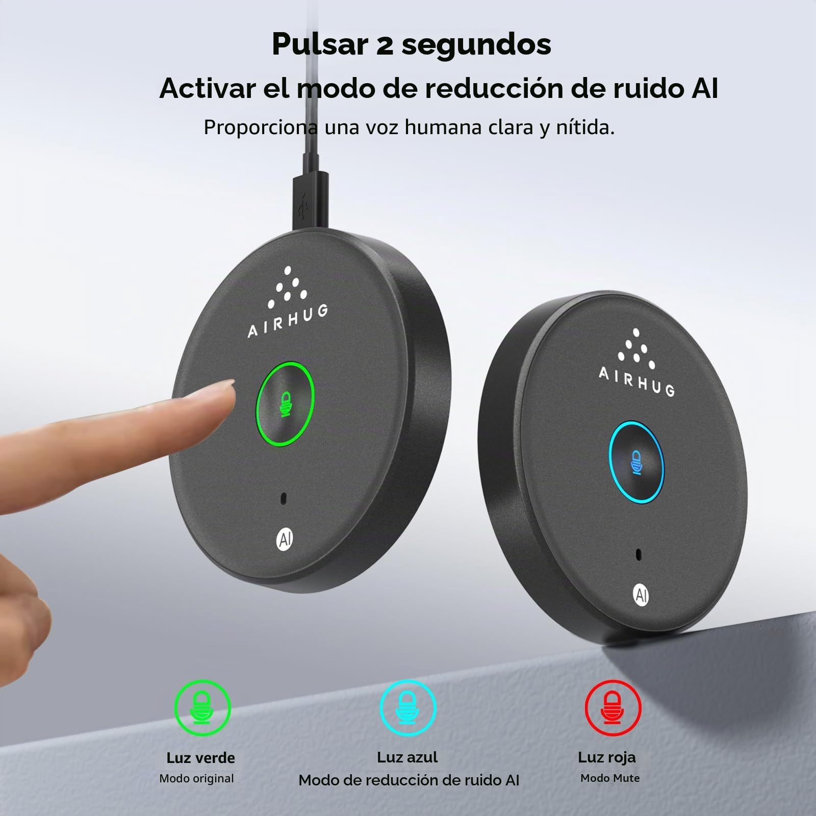 AIRHUG Micrófono USB Sin Altavoz, Micrófono de Escritorio para Ordenador, Botón de Silencio con Indicador LED, Reducción de Ruido AI, Micrófono Condensador Omnidireccional (Enchufar y Usar) para PC y