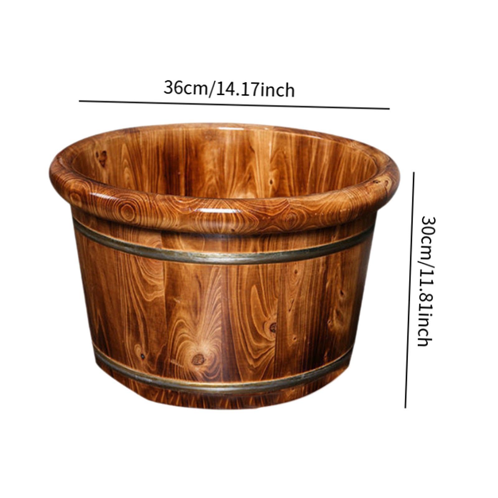 Fußbad Eimer aus Holz mit Ergonomischen Punkten Fußwanne mit Rundem Rand Tragbares Badefass Pediküre Eimer für Badezimmer Zuhause, L