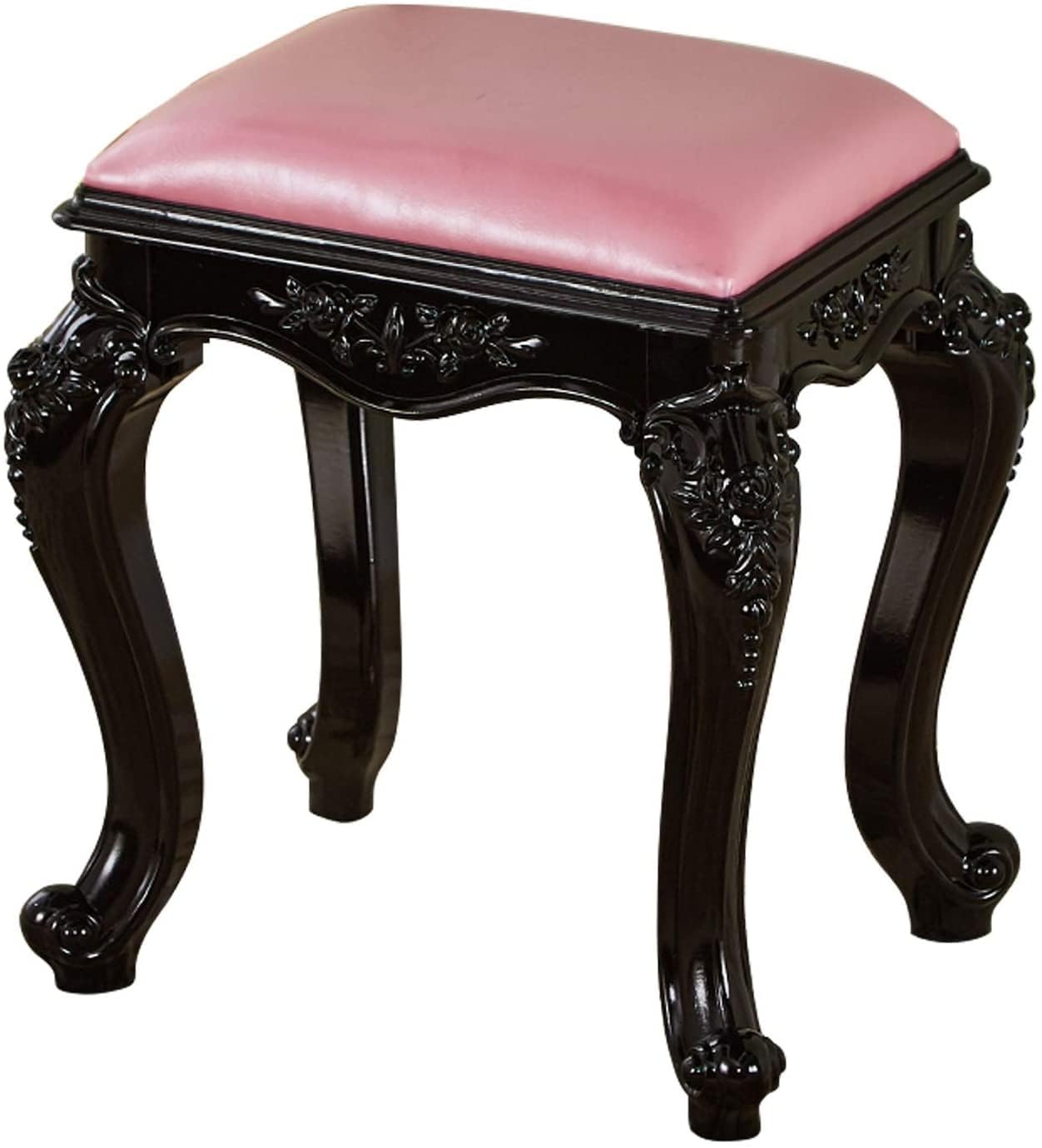 Taburete de tocador acolchado retro con gran capacidad de carga y patas de madera tallada